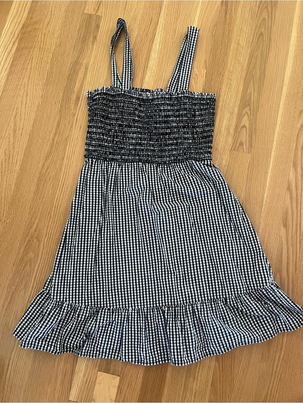LOFT Black and White Gingham Smocked Sundress